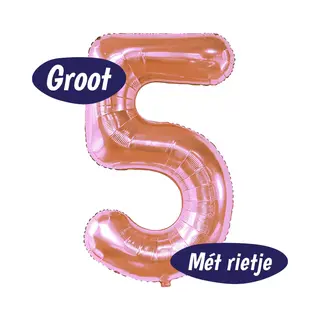 Happy Happenings Cijfer Ballonnen - Ballon Cijfer 5 - 70cm Rosé Goud - Folie - Opblaas Cijfers - Verjaardag - 5 Jaar, 50 Jaar, Abraham, Sarah - Versiering