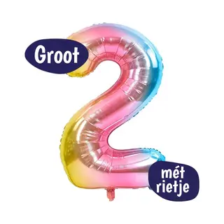 Happy Happenings Cijfer Ballonnen - Ballon Cijfer 2 - 70cm Regenboog - Folie - Opblaas Cijfers - Verjaardag - 2 Jaar, 20 Jaar, 21 Jaar - Versiering