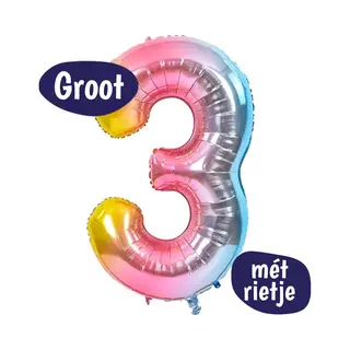 Happy Happenings Cijfer Ballonnen - Ballon Cijfer 3 - 70cm Regenboog - Folie - Opblaas Cijfers - Verjaardag - 3 Jaar, 30 Jaar - Versiering