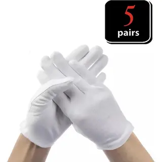 HiCHiCO 10 Stuks Witte Katoenen Handschoen, 5 Paar Witte Katoenen Handschoen – 10PCS White Gloves 5 Pairs Soft Cotton Gloves Coin Jewelry Silver Inspection