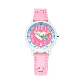 Lazy Cat Meisjes Horloge – Roze Met Hartjes – Leren Bandje - Girls Watch