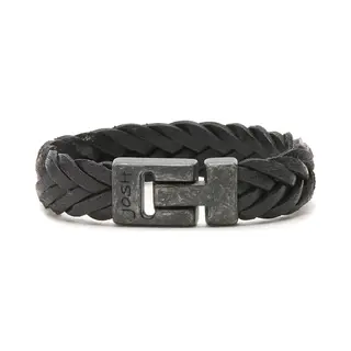 Josh Vintage Heren Armband Leer;Metaal - Zwart