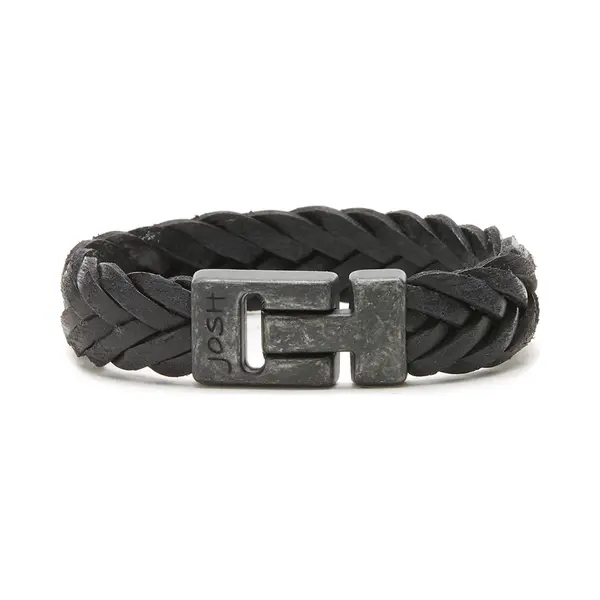Josh Vintage Heren Armband Leer;Metaal - Zwart thumbnail