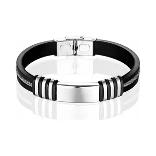 Lgt Jwls Lgt Jewels Siliconen Armband Graveer Plaatje Rvs Zilverkleurig Zwart