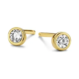 New Bling 9NB-0524 Zilveren Oorknopjes Dames - Zirkonia - 3mm - Goudkleurig