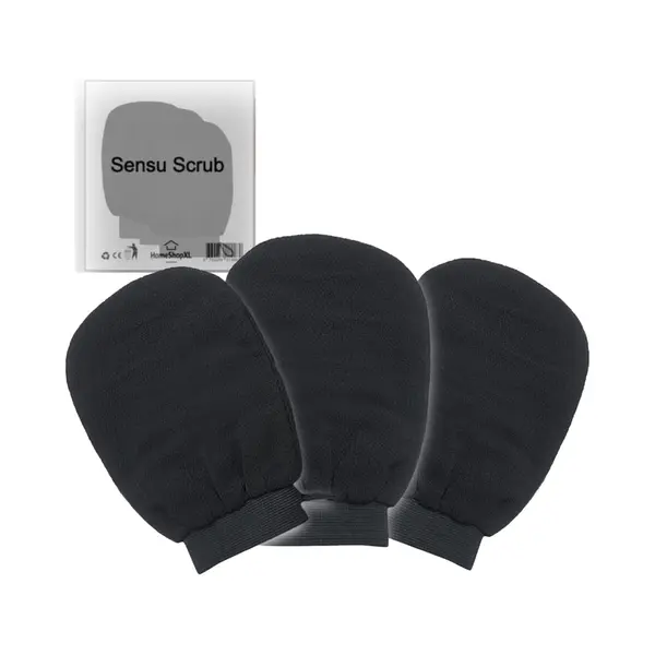 HomeShopXL 3x Sensu Scrub Handschoen - 3 Stuks - Zwart - Washand Exfoliating Glove - Kessa Hammam Washandje - Bpk thumbnail