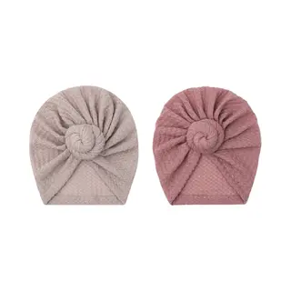Mylinsé 2 Stuks Meisjes Babymutsjes – Tulband Krul – Roze & Taupe – 3-12 Maanden