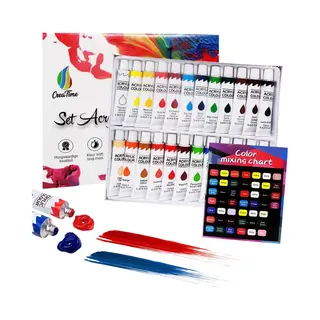 CreaTime Set Acrylverf 24 Tubes Kleuren Schilder Hobby Verf Voor Volwassenen En Kinderen Kinderverf Voor Knutselen Plakkaatverf Glasverf