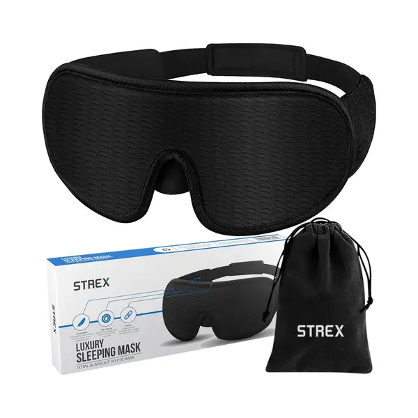 Strex Luxus Schlafmaske - 3D Ergonomisch - 100% Verdunkelung - Memory Schaumstoff - Schlafmaske - Augenmaske thumbnail