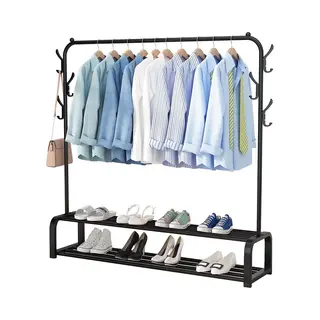 Avalo Industrieel Kledingrek - Metaal - 110x33x150 Cm - Zwart - Opbergruimte Voor Schoenen - Garderoberek Met Haken