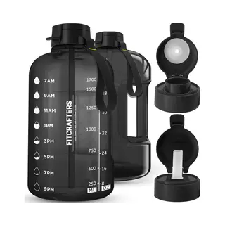Fitcrafters Waterfles Met Tijdmarkeringen - Motiverende Drinkfles - 2L - Bpa Vrij - Zwart