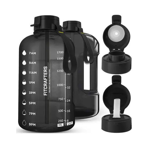 Fitcrafters Waterfles Met Tijdmarkeringen - Motiverende Drinkfles - 2L - Bpa Vrij - Zwart thumbnail