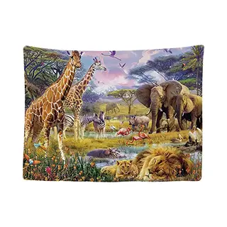 Ulticool - Wandteppich Tapestry Dekoration Wohnung - Safari Tier Natur Giraffen Elefant- 200 X 150 Cm Groß - Wandtuch Wandbehänge - Accessoires Für