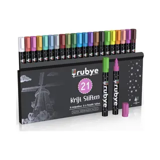Rubye® Rubye Raamstiften - Krijtstiften Afwasbaar Voor Kinderen - 21 Stuks