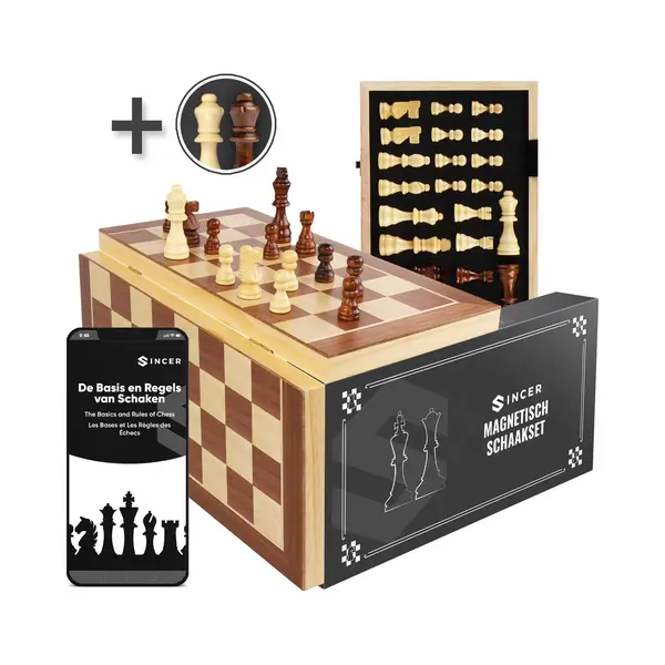 Sincer Magnetisch Schaakbord Met Staunton Schaakstukken – Schaakspel Hout Volwassenen - Schaakset - Opklapbaar - Chess - 2 Extra Koninginnen - thumbnail