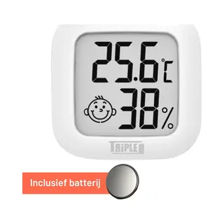 Triple J® Hygrometer & Thermometer Binnen Digitaal – Luchtvochtigheidsmeter – Comfortindicator – Incl. Batterij & Plakstrip – Wit