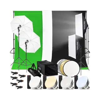 Pixetool Fotostudio Set - Greenscreen Mit Ständer (3m X 3m) – Softbox Durchlichtschirm Lampen Set - 3X Fotohintergrund - Reflektor - Gaming