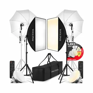 Pixetool Softbox Fotostudio Set 50 X 70cm Inclusief 2 Flitsparaplu’s - 2 Softbox Studiolampen Led Lampen 4800 Lumen 3000-6000K - 2m Verstelbaar