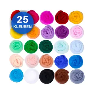Jt Products Naaldvilten Viltwol 25 Kleuren 5 Gram Wol - Totaal 125 Gram Wolvilt - Needle Felting Pakket - Knutselen Voor Beginners & Gevorderde -