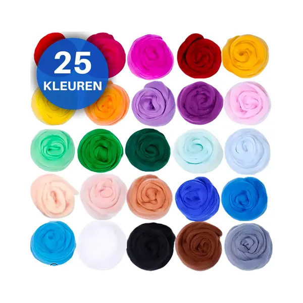 Jt Products Naaldvilten Viltwol 25 Kleuren 5 Gram Wol - Totaal 125 Gram Wolvilt - Needle Felting Pakket - Knutselen Voor Beginners & Gevorderde - thumbnail