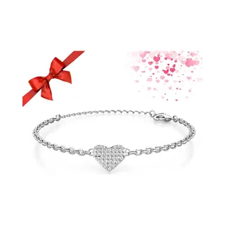 Shoplace Hart Armband Dames Rond Met Swarovski® Kristallen - Gold Plated - Schakelarmband - Cadeau Voor Vrouw - 20cm - Zilverkleurig