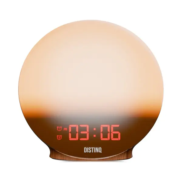 DistinQ Wake-Up Light – Wekkerradio Met Dubbele Wektijd – Slaaphulp Met Usb Aansluiting - Houtkleurig thumbnail
