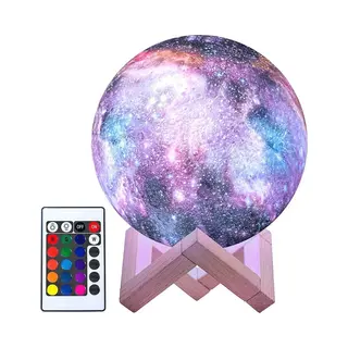Mobstore Maanlamp - Maan Lamp - Maanlampje - Galaxy Maanlamp Nachtlamp - 15 Cm - 3D Geprint - 16 Kleuren - Draadloos - Paars - Tafellamp - Dimbaar - Met