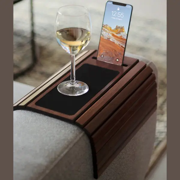 Tuko Sofatablett Armlehne Flexibel Bambus Mit Handyhalterung - Sofa Ablage Getränkehalter Mauspad - Holztablett Sofa Tablett Butler Auflage Tisch thumbnail