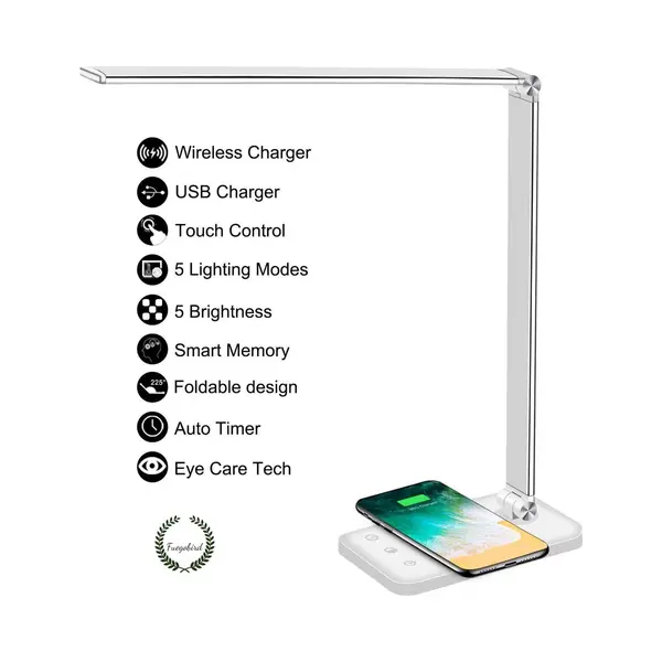 Fuegobird EK009 - Led Bureaulamp - Dimbaar - Qi Draadloos Opladen - Wit thumbnail