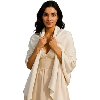 Pashmina Shine Cashmere & Merino Wol Blend Luxe Sjaal – Effen Gebroken Wit – Off White- Superzacht, Warm & Ademend – Premium Dames/Heren Sjaal