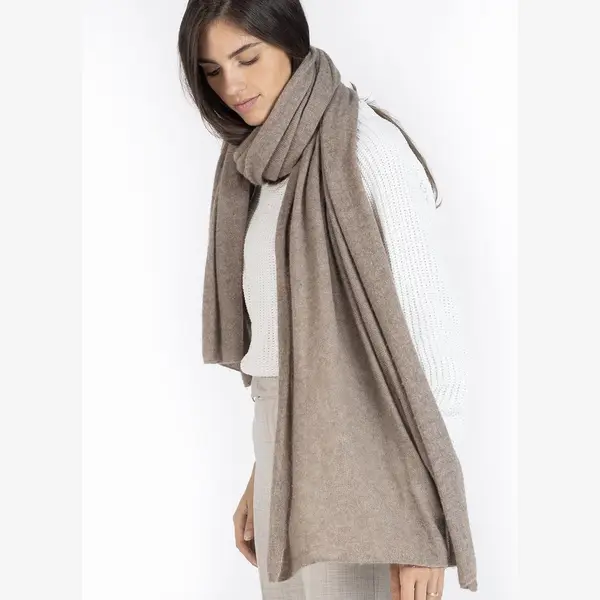 Pashmina Shine Cashmere & Merino Wol Blend Luxe Sjaal – Effen Taupe – Superzacht, Warm & Ademend – Premium Dames/Heren Sjaal thumbnail