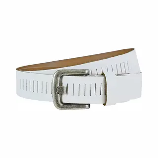 Landley Leren Geperforeerde Sleufjes Riem Voor Dames En Heren - Breedte 4 Cm - Unisex Ceintuur - Echt Leer - Wit - Lengte Totaal 145 Cm / Riemmaat 125