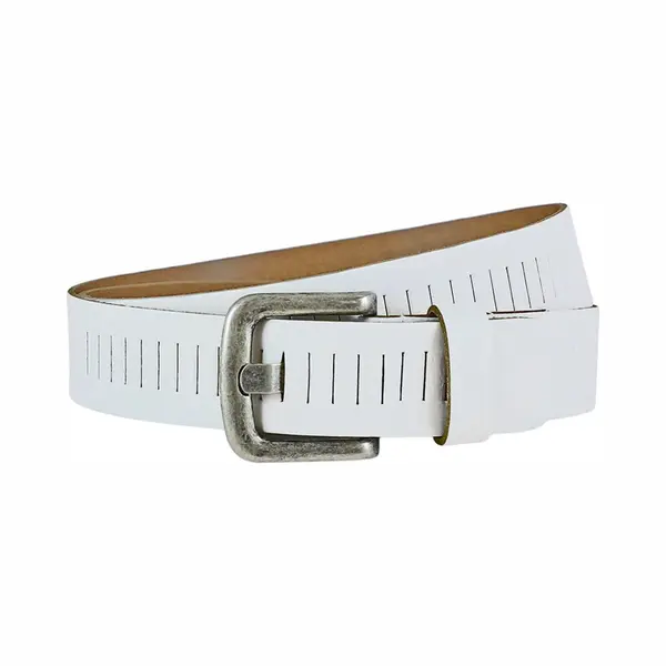 Landley Leren Geperforeerde Sleufjes Riem Voor Dames En Heren - Breedte 4 Cm - Unisex Ceintuur - Echt Leer - Wit - Lengte Totaal 145 Cm / Riemmaat 125 thumbnail