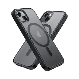 Iyupp Hoesje Geschikt Voor IPhone 13 Mini Hoesje - Geschikt Voor MagSafe - Shockproof Back Cover - Mat Zwart Transparant
