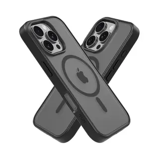 Iyupp Hoesje Geschikt Voor IPhone 16 Pro Max Hoesje - Geschikt Voor MagSafe - Shockproof Back Cover - Mat Zwart Transparant