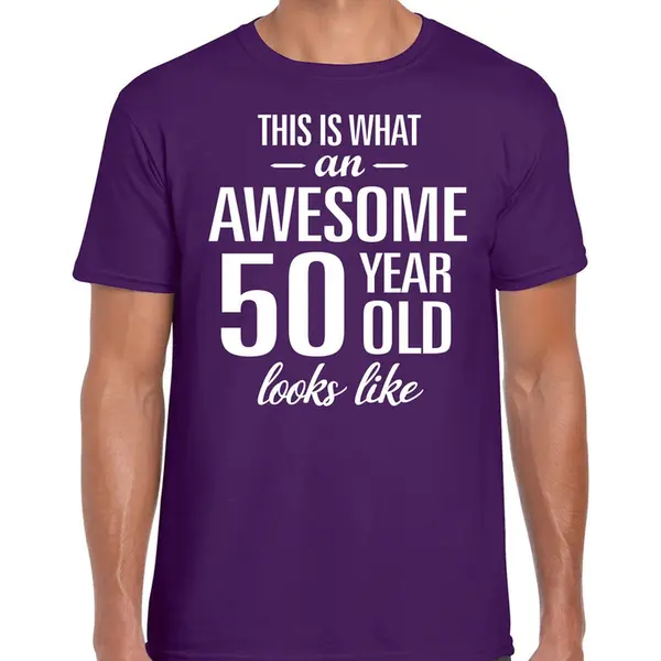 Bellatio Decorations Awesome 50 Year - Geweldige 50 Jaar Cadeau T-shirt - Paars - Voor Heren - Verjaardag Cadeau Xl thumbnail