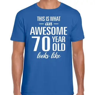 Bellatio Decorations Awesome 70 Year - Geweldige 70 Jaar Cadeau T-shirt Blauw Heren - Verjaardag Cadeau Xl
