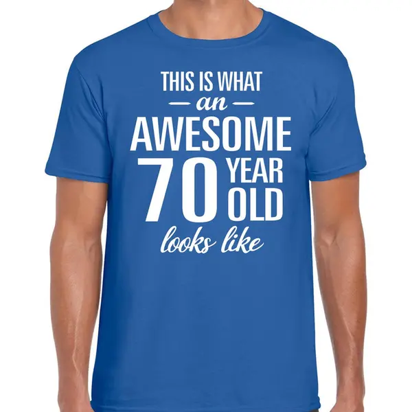 Bellatio Decorations Awesome 70 Year - Geweldige 70 Jaar Cadeau T-shirt Blauw Heren - Verjaardag Cadeau Xl thumbnail