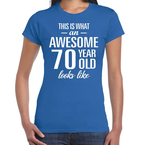 Bellatio Decorations Awesome 70 Year - Geweldige 70 Jaar Cadeau T-shirt Blauw Dames - Verjaardag Cadeau L thumbnail
