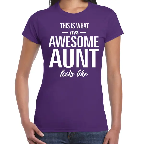 Bellatio Decorations Awesome Aunt - Geweldige Tante Cadeau T-shirt Paars Dames - Verjaardag Cadeau M thumbnail