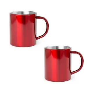 Luxe Drinkbeker/koffiemok - 6x - Metallic Rood - 280 Ml - Rvs - Glitter And Glamour