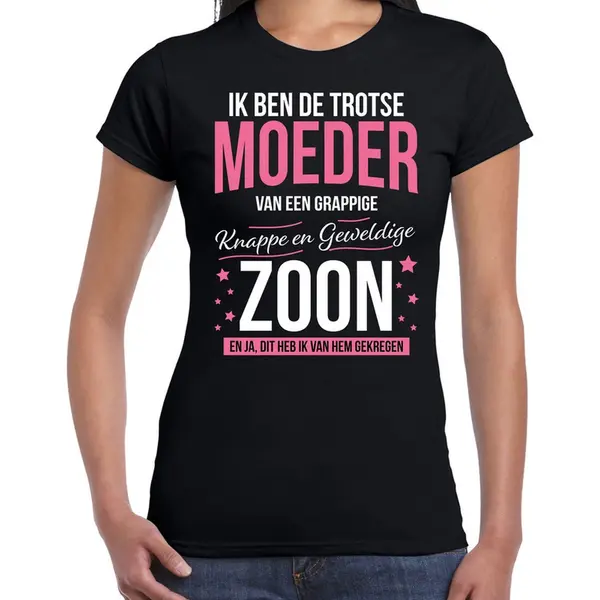 Bellatio Decorations Trotse Moeder / Zoon Cadeau T-shirt Zwart Voor Dames - Verjaardag / Moederdag - Cadeau / Bedank Shirt L thumbnail