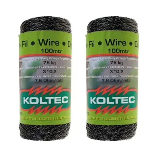 Koltec Zwart Schrikdraad/afrasteringsdraad - 2x 100 Meter - Kunststof - 2 Mm - 12 Pe - Hobby/professioneel - Schrikdraden - Afrasteringsdraad