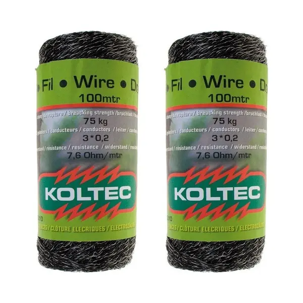 Koltec Zwart Schrikdraad/afrasteringsdraad - 2x 100 Meter - Kunststof - 2 Mm - 12 Pe - Hobby/professioneel - Schrikdraden - Afrasteringsdraad thumbnail