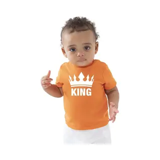 Bellatio Decorations The King Met Witte Kroon Cadeau T-shirt Oranje Baby/peuter Voor Jongens - Koningsdag / Kingsday - Kinder Shirtjes / Feest T-shirts 12-18 Mnd