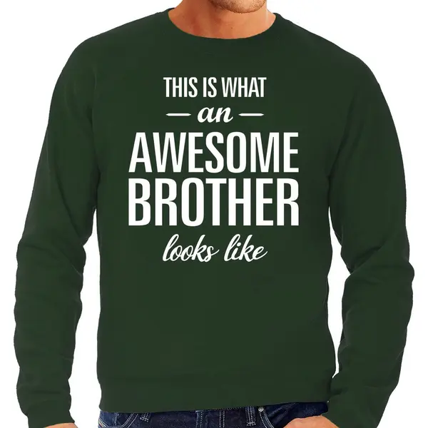 Bellatio Decorations Awesome Brother - Geweldige Broer Cadeau Sweater Groen Heren - Verjaardag Kado Trui Xl thumbnail