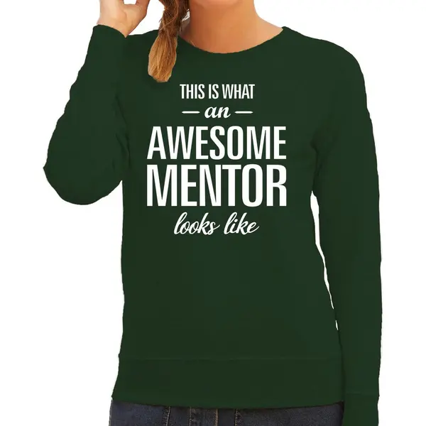 Bellatio Decorations Awesome Mentor / Lerares Cadeau Sweater / Trui Groen Met Witte Letters Voor Dames - Beroepen Sweater / Moederdag / Verjaardag Cadeau L thumbnail