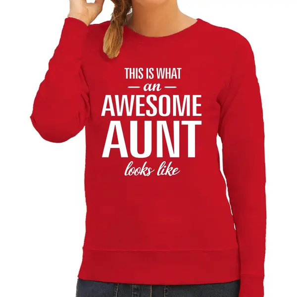Bellatio Decorations Awesome Aunt - Geweldige Tante Cadeau Sweater Rood Dames - Kado Sweater / Verjaardag Cadeau L thumbnail