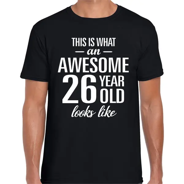 Bellatio Decorations Awesome 26 Years - Geweldig 26 Jaar Cadeau T-shirt - Zwart - Voor Heren - Verjaardag Cadeau - Korte Mouwen S thumbnail
