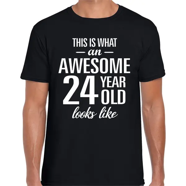 Bellatio Decorations Awesome 24 Years - Geweldig 24 Jaar Cadeau T-shirt - Zwart - Voor Heren - Verjaardag Cadeau - Korte Mouwen L thumbnail